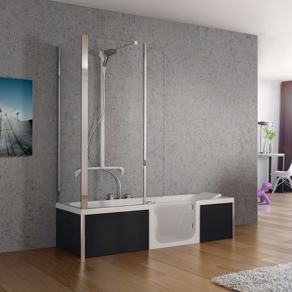 Badkamer in modern design met douche en bad in 1 van Senzup